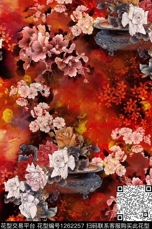 香云纱中国风复古旗袍华亿平台数码印花华亿平台下载（图片编号: 1262257） - 瓦栏（Walan）