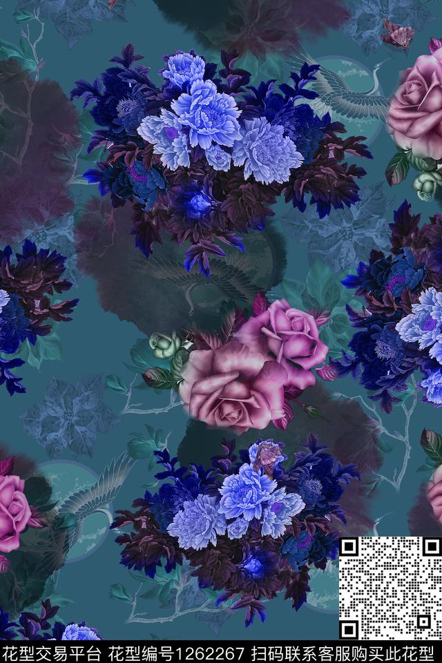 复古连衣裙花卉数码印花华亿平台下载（图片编号: 1262267） - 瓦栏（Walan）