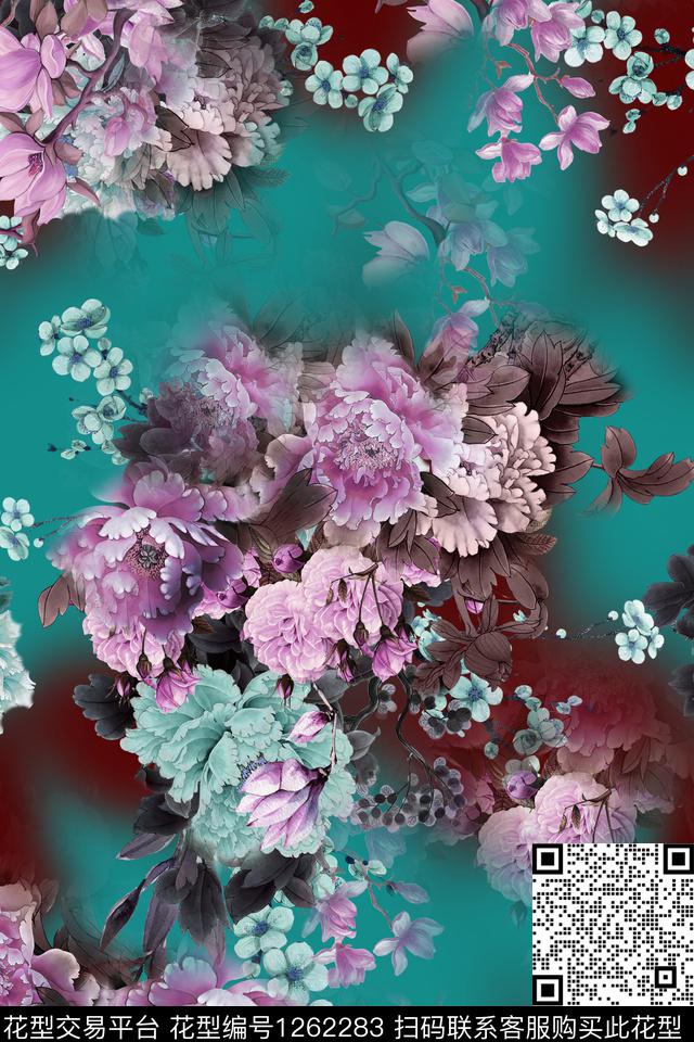 复古连衣裙花卉数码印花华亿平台下载（图片编号: 1262283） - 瓦栏（Walan）