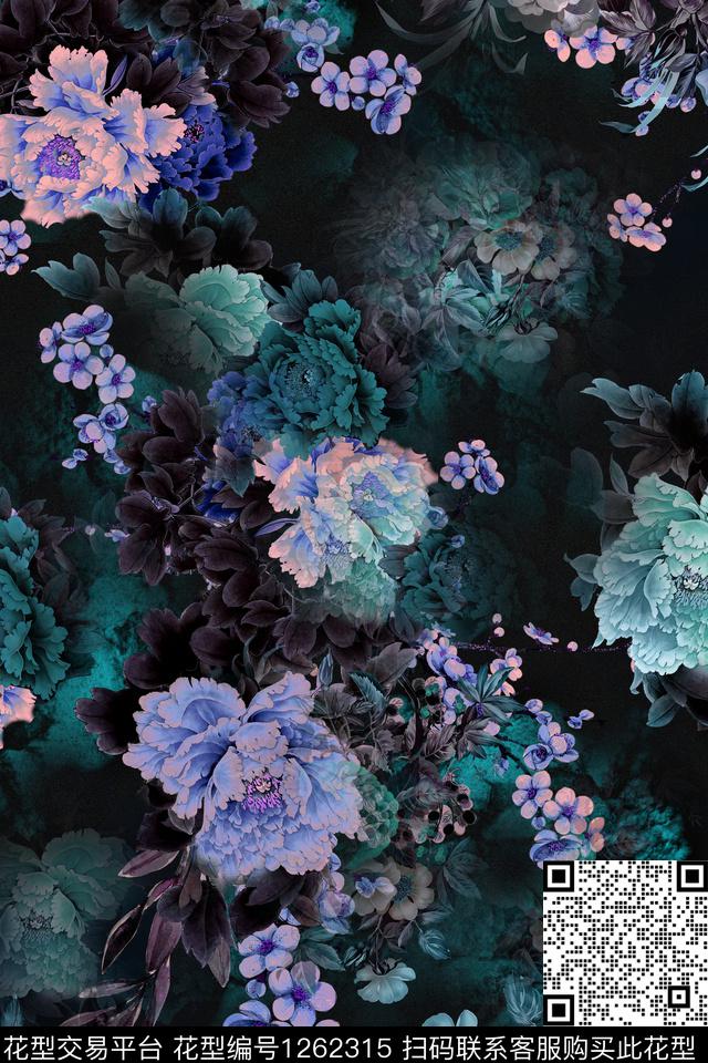 复古连衣裙花卉数码印花华亿平台下载（图片编号: 1262315） - 瓦栏（Walan）