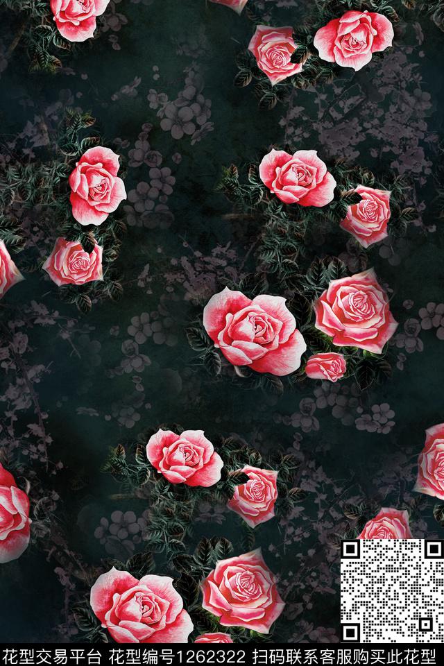 复古连衣裙花卉数码印花华亿平台下载（图片编号: 1262322） - 瓦栏（Walan）