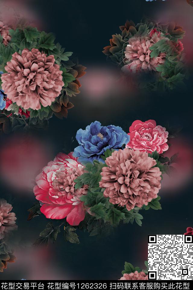 复古连衣裙花卉数码印花华亿平台下载（图片编号: 1262326） - 瓦栏（Walan）