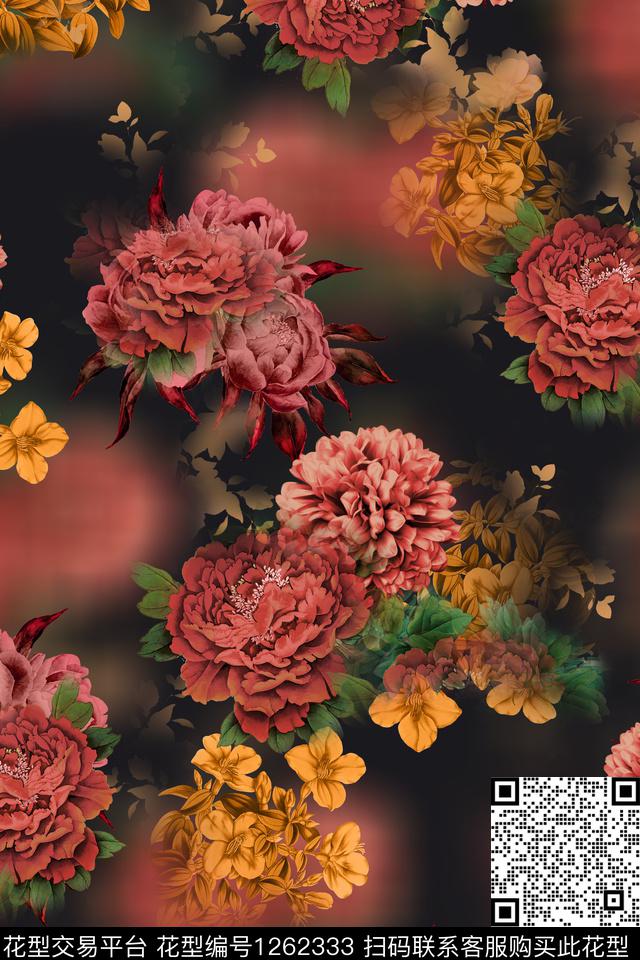 中国风复古连衣裙数码印花华亿平台下载（图片编号: 1262333） - 瓦栏（Walan）