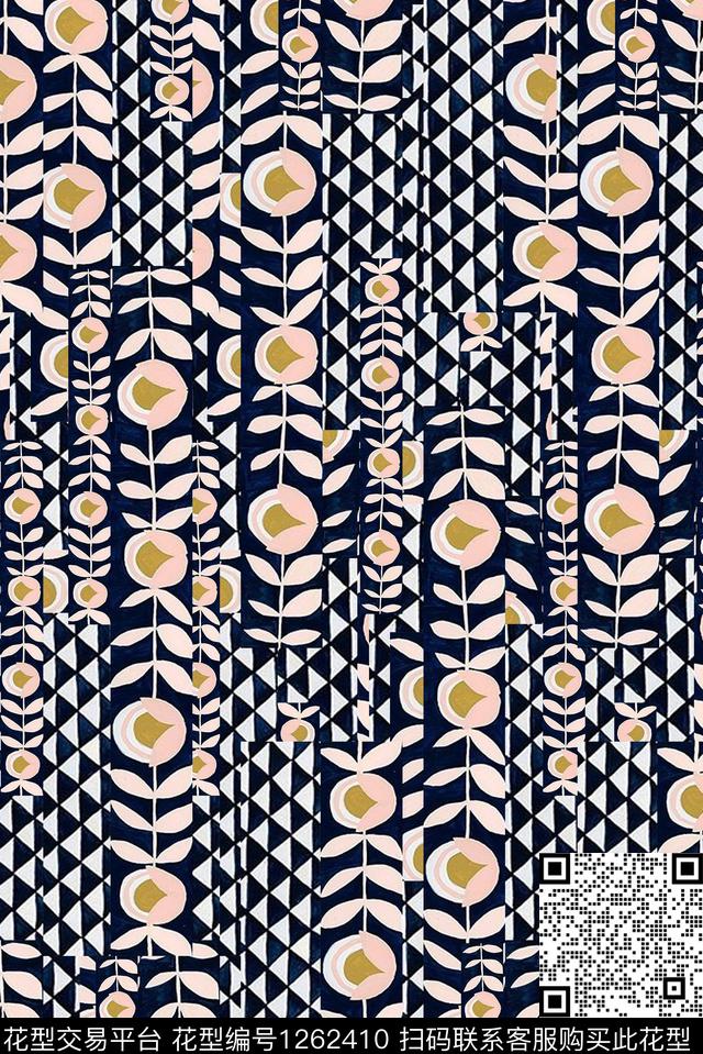 几何线条年轻女性数码印花华亿平台下载（图片编号: 1262410） - 瓦栏（Walan）