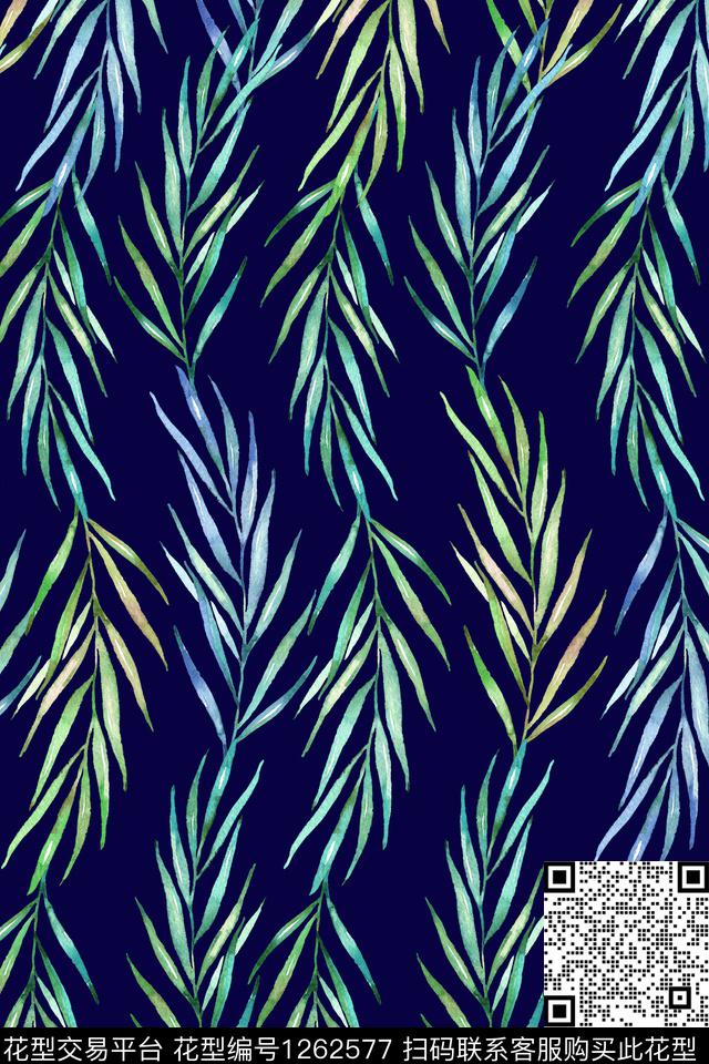 花卉女装绿植树叶数码印花华亿平台下载（图片编号: 1262577） - 瓦栏（Walan）