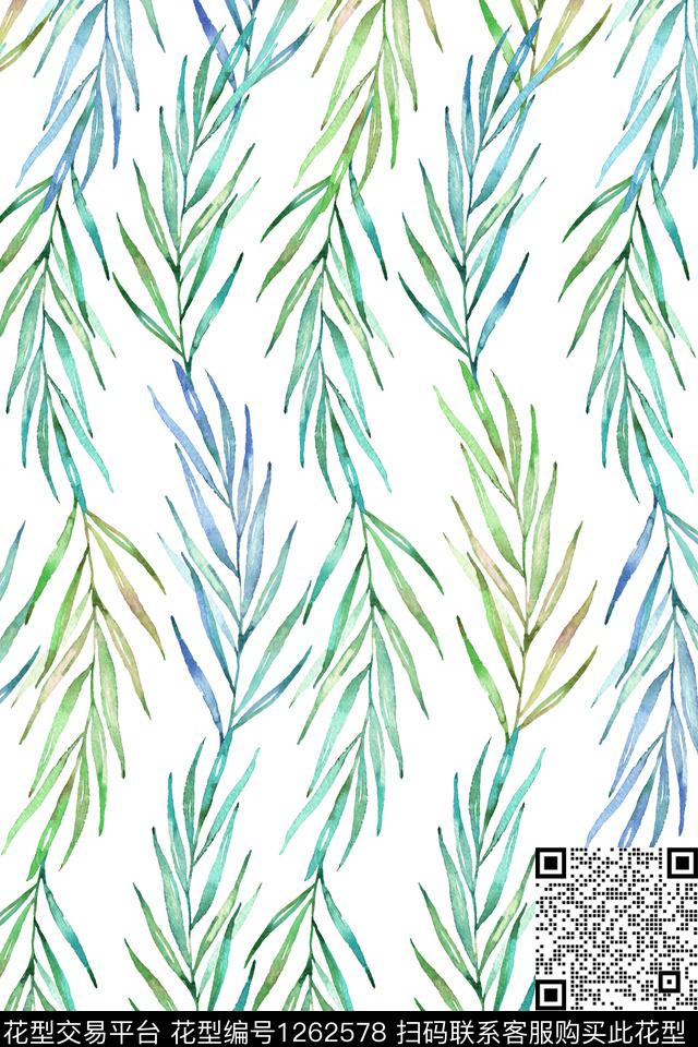 花卉女装绿植树叶数码印花华亿平台下载（图片编号: 1262578） - 瓦栏（Walan）