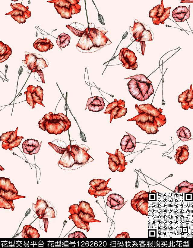 小碎花poppy大烟花数码印花华亿平台下载（图片编号: 1262620） - 瓦栏（Walan）