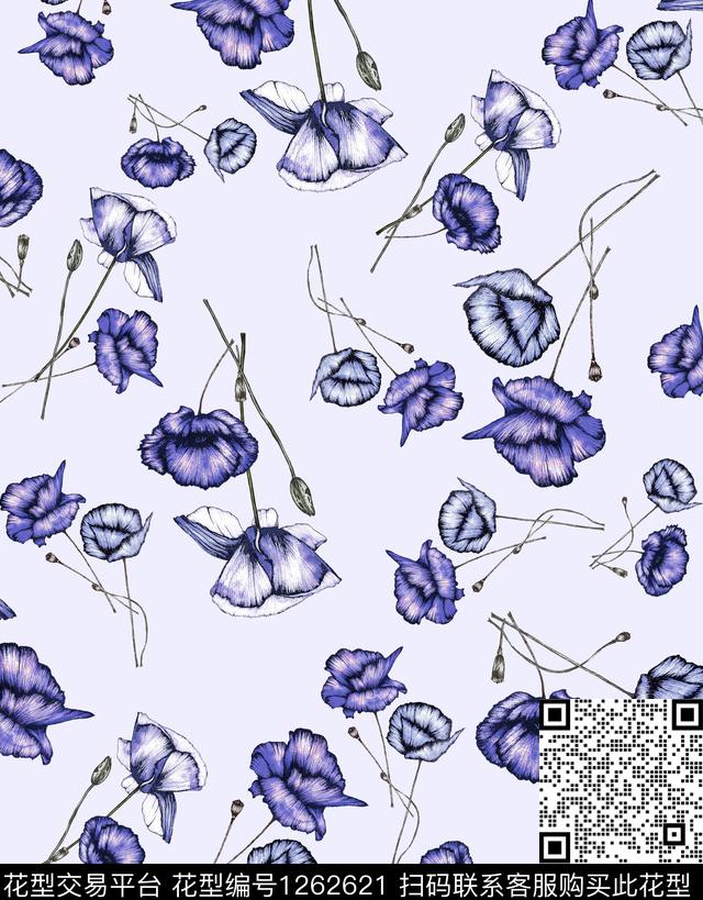 小碎花poppy大烟花数码印花华亿平台下载（图片编号: 1262621） - 瓦栏（Walan）
