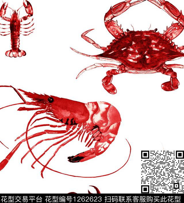 抽象男装螃蟹大虾数码印花华亿平台下载（图片编号: 1262623） - 瓦栏（Walan）