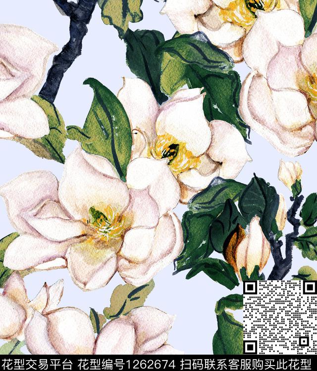 大牌风小碎花玉兰花数码印花华亿平台下载（图片编号: 1262674） - 瓦栏（Walan）