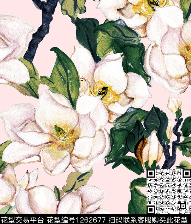 大牌风小碎花玉兰花数码印花华亿平台下载（图片编号: 1262677） - 瓦栏（Walan）