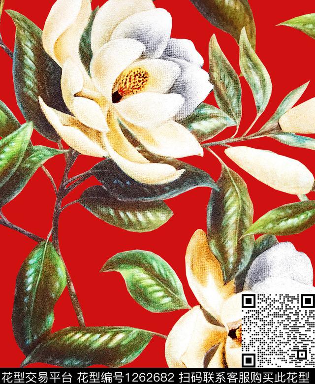 大牌风小碎花玉兰花数码印花华亿平台下载（图片编号: 1262682） - 瓦栏（Walan）