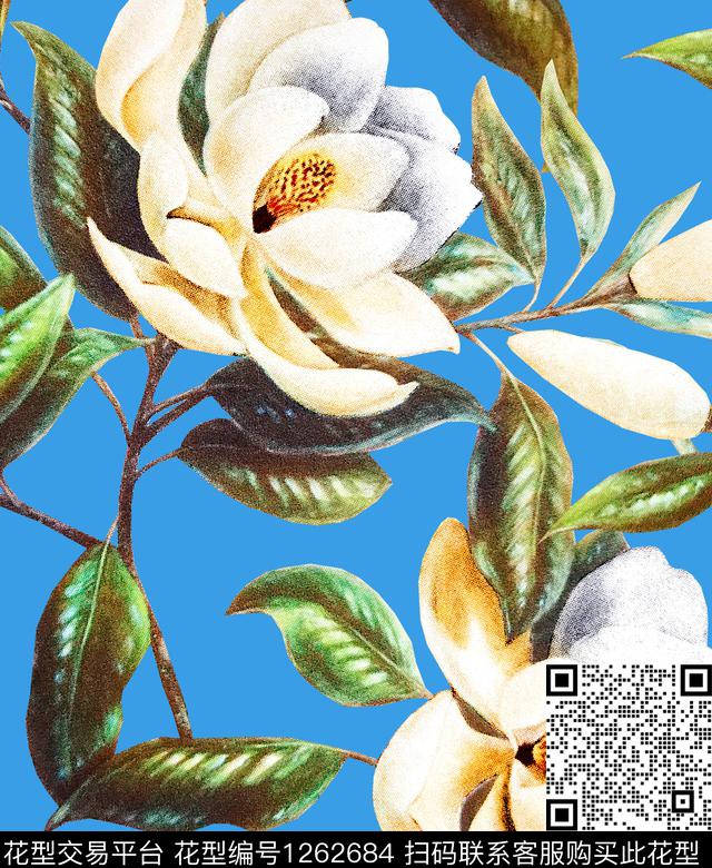 大牌风小碎花玉兰花数码印花华亿平台下载（图片编号: 1262684） - 瓦栏（Walan）