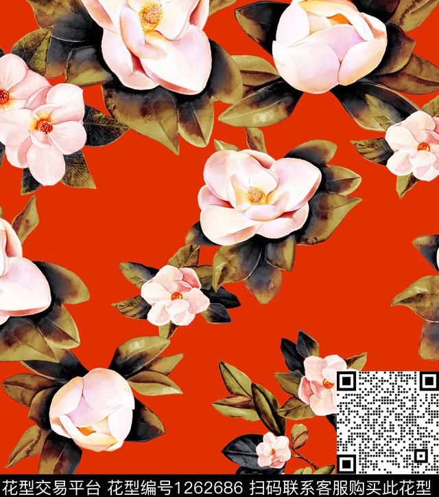 大牌风小碎花玉兰花数码印花华亿平台下载（图片编号: 1262686） - 瓦栏（Walan）