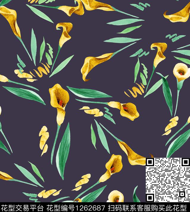 大牌风小碎花玉兰花数码印花华亿平台下载（图片编号: 1262687） - 瓦栏（Walan）
