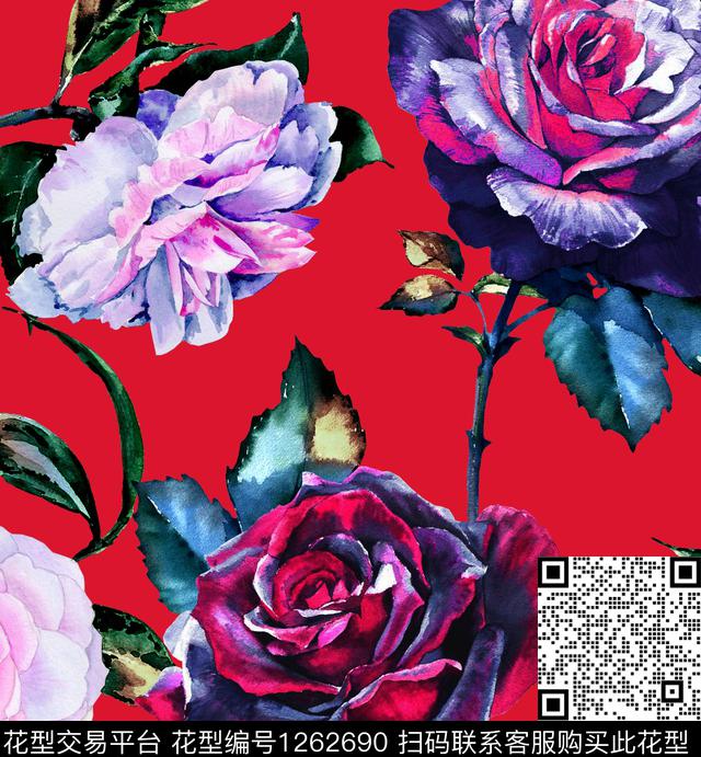 大牌风小碎花玉兰花数码印花华亿平台下载（图片编号: 1262690） - 瓦栏（Walan）