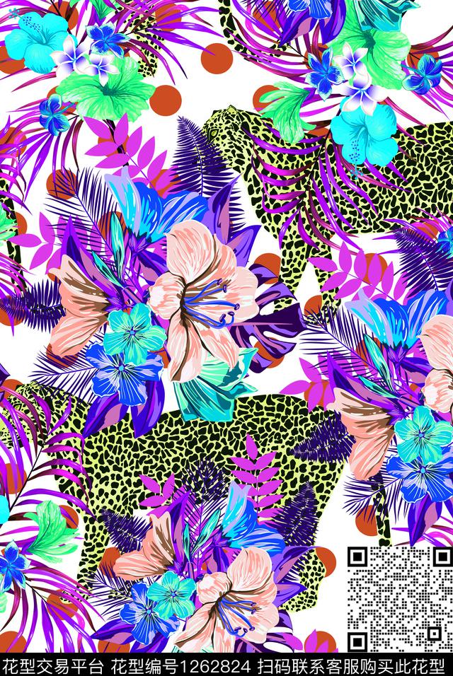 绿植树叶豹纹动物传统印花华亿平台下载（图片编号: 1262824） - 瓦栏（Walan）