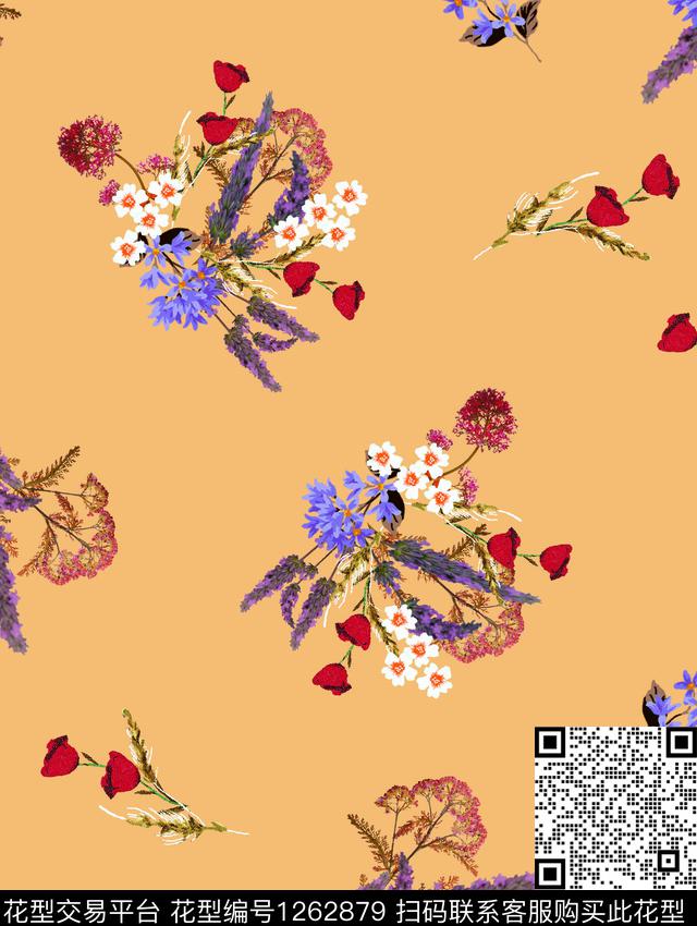 绿植树叶手绘花卉花卉数码印花华亿平台下载（图片编号: 1262879） - 瓦栏（Walan）