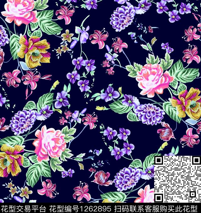 绿植树叶手绘花卉花卉数码印花华亿平台下载（图片编号: 1262895） - 瓦栏（Walan）