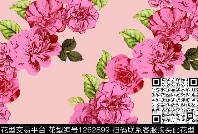 绿植树叶水彩花卉月季花数码印花华亿平台下载（图片编号: 1262899） - 瓦栏（Walan）