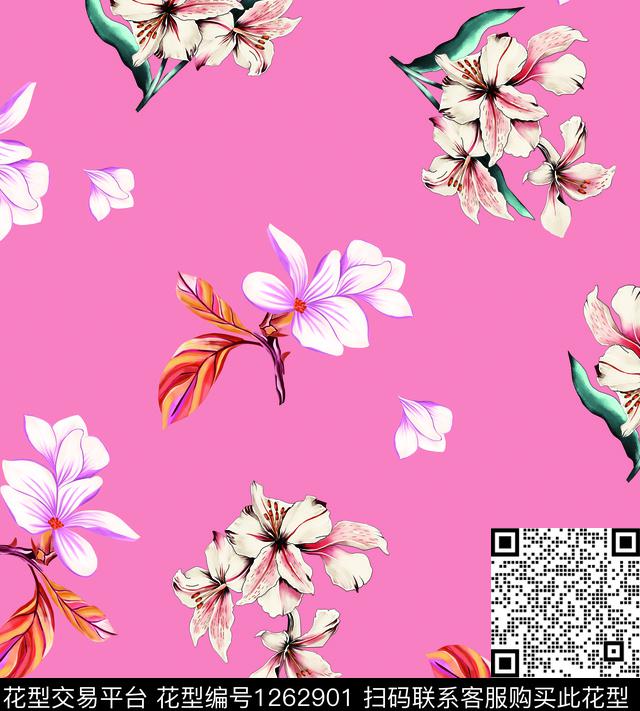 花卉牡丹手绘花卉数码印花华亿平台下载（图片编号: 1262901） - 瓦栏（Walan）