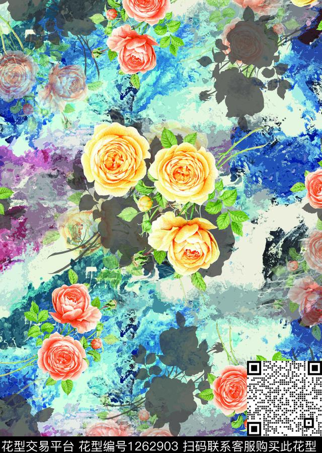 水彩花卉手绘花卉花卉数码印花华亿平台下载（图片编号: 1262903） - 瓦栏（Walan）