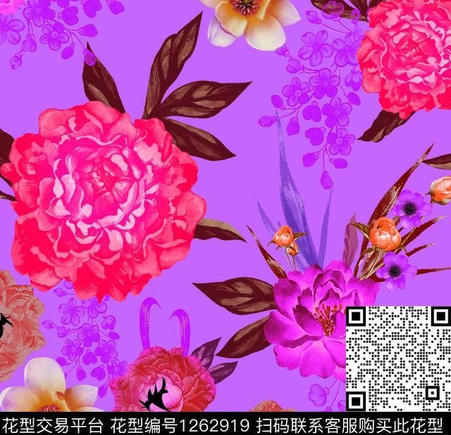 玫瑰花大牌风热带华亿平台数码印花华亿平台下载（图片编号: 1262919） - 瓦栏（Walan）