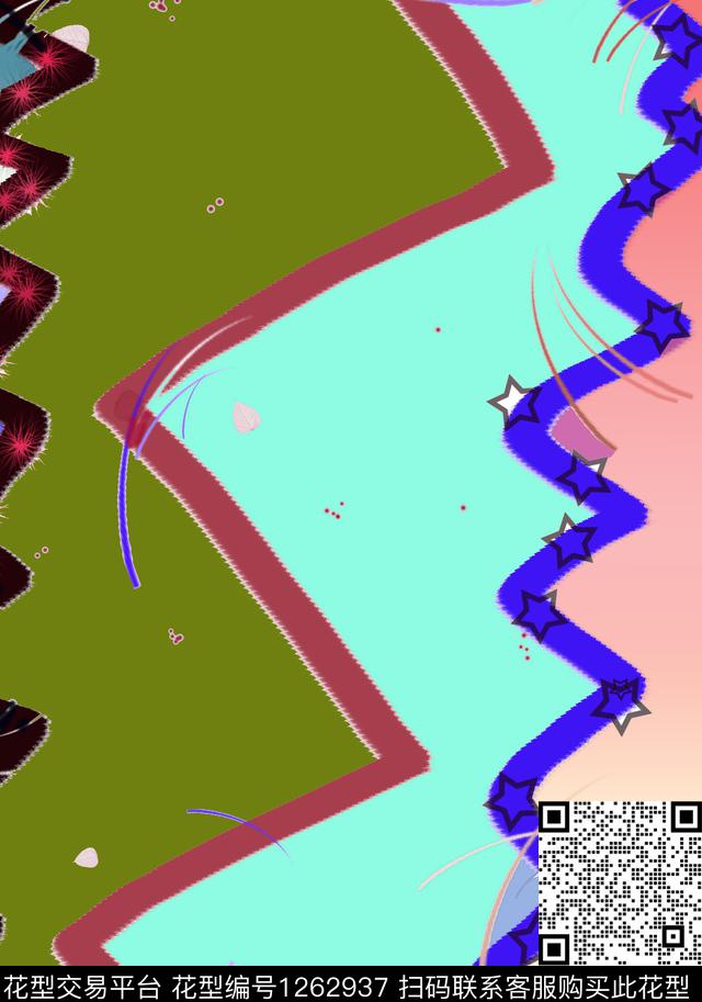 炫彩手绘抽象数码印花华亿平台下载（图片编号: 1262937） - 瓦栏（Walan）