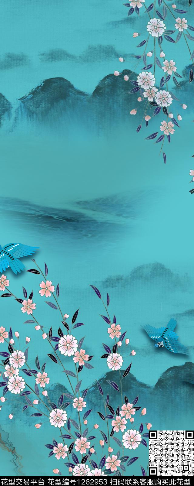 中国风花卉旗袍数码印花华亿平台下载（图片编号: 1262953） - 瓦栏（Walan）