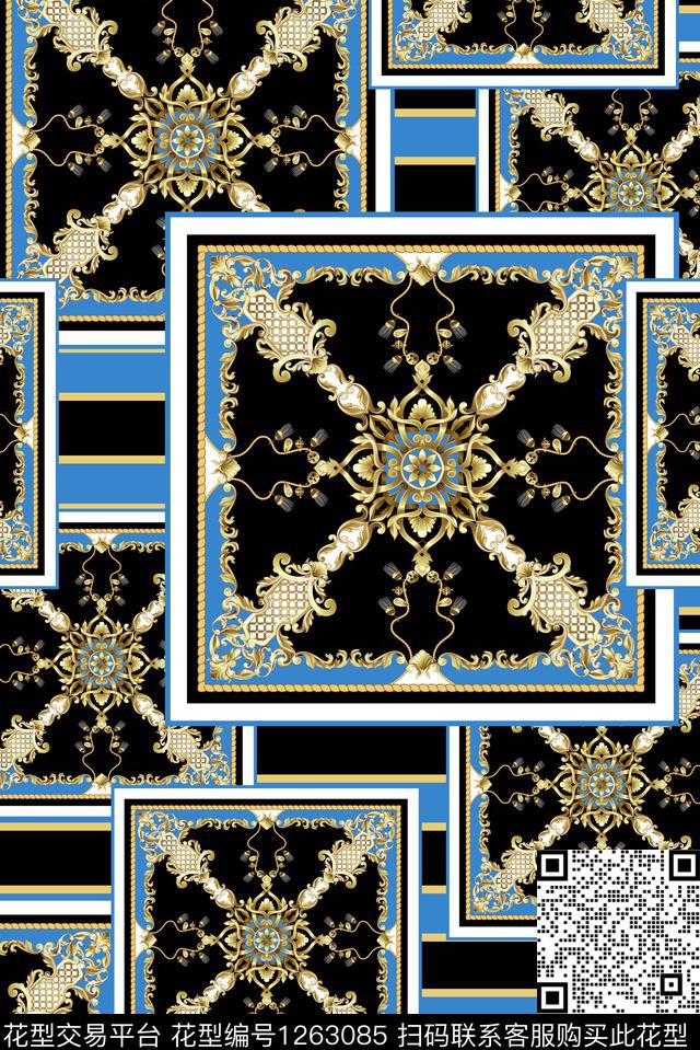 宫廷风欧美手绘数码印花华亿平台下载（图片编号: 1263085） - 瓦栏（Walan）