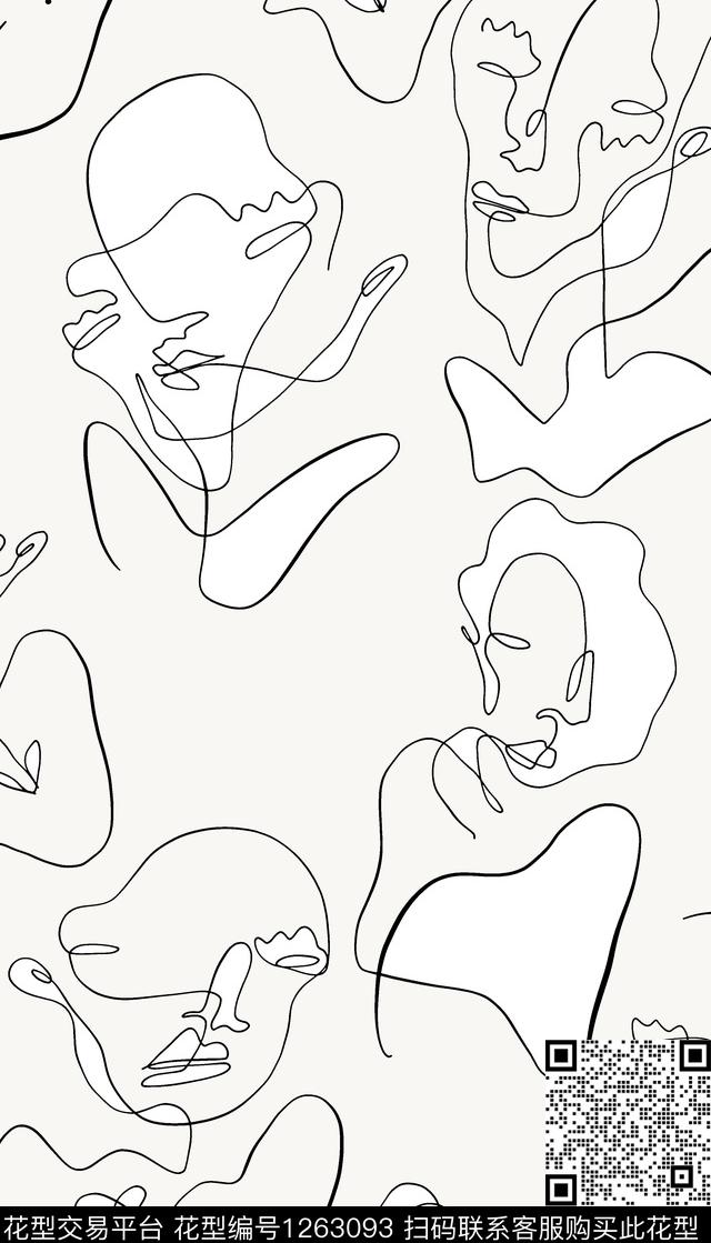 线条花卉人物复古时尚传统印花华亿平台下载（图片编号: 1263093） - 瓦栏（Walan）