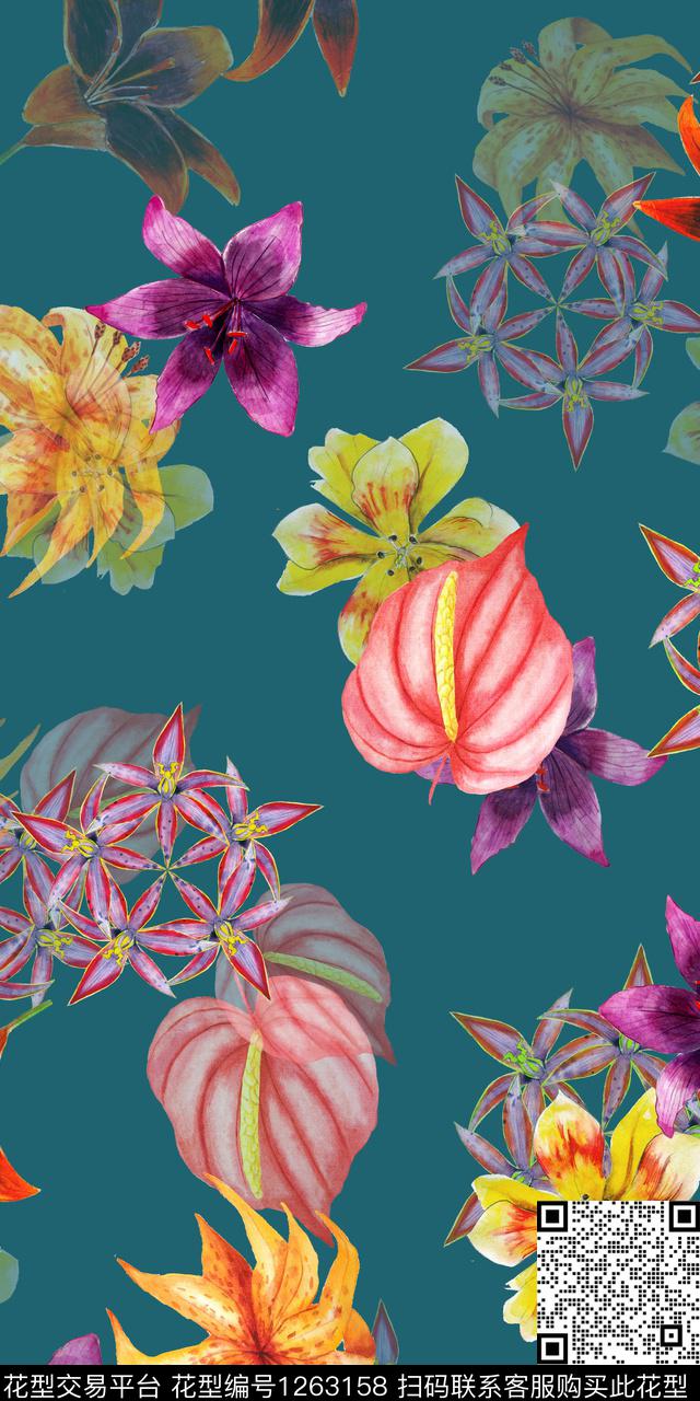 花卉素雅数码华亿平台数码印花华亿平台下载（图片编号: 1263158） - 瓦栏（Walan）