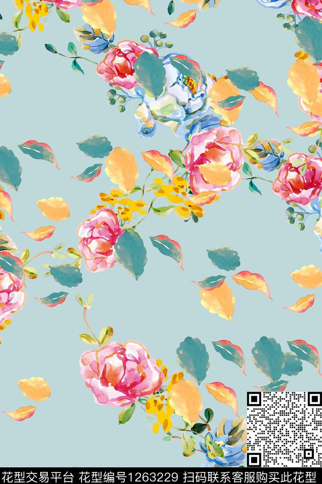 女装花卉满版散花数码印花华亿平台下载（图片编号: 1263229） - 瓦栏（Walan）