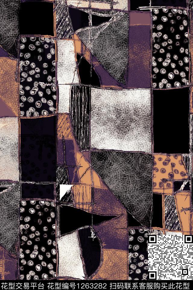 几何大牌风抽象数码印花华亿平台下载（图片编号: 1263282） - 瓦栏（Walan）
