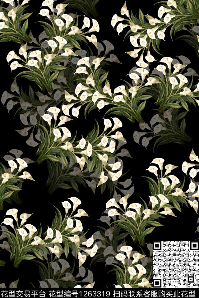 女装满版散花马蹄莲数码印花华亿平台下载（图片编号: 1263319） - 瓦栏（Walan）