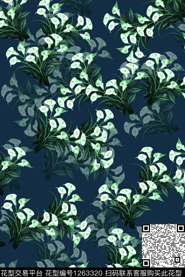 女装满版散花玉兰花数码印花华亿平台下载（图片编号: 1263320） - 瓦栏（Walan）