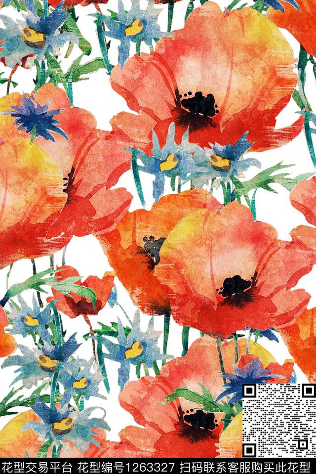 水彩花卉朦胧花卉洋阳---花卉数码印花华亿平台下载（图片编号: 1263327） - 瓦栏（Walan）