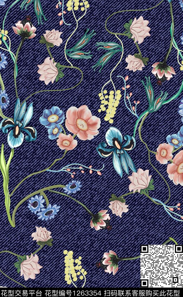 欧洲花卉潮牌数码印花华亿平台下载（图片编号: 1263354） - 瓦栏（Walan）
