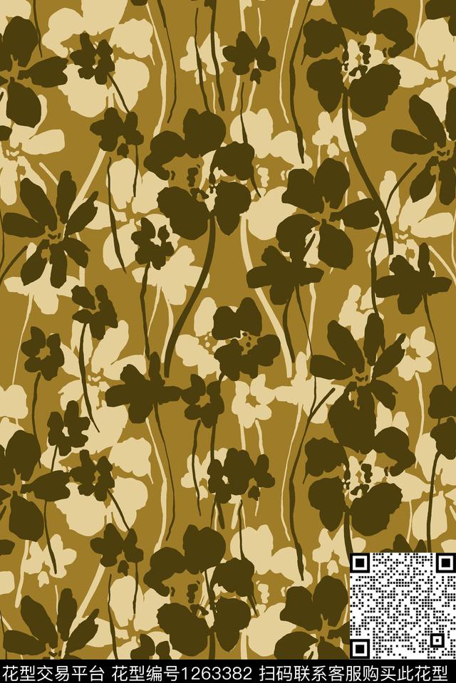 花卉大牌风抽象数码印花华亿平台下载（图片编号: 1263382） - 瓦栏（Walan）