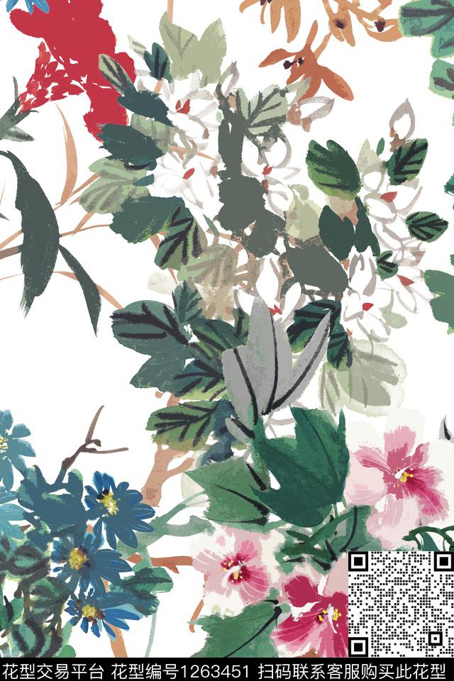 花卉中国风数码印花华亿平台下载（图片编号: 1263451） - 瓦栏（Walan）
