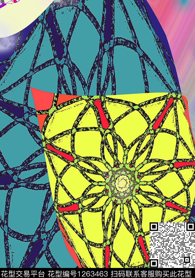 炫彩混合拼接手绘数码印花华亿平台下载（图片编号: 1263463） - 瓦栏（Walan）