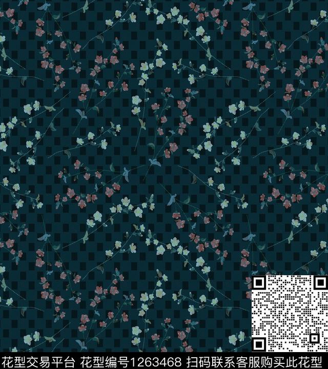 几何底纹花卉数码印花华亿平台下载（图片编号: 1263468） - 瓦栏（Walan）