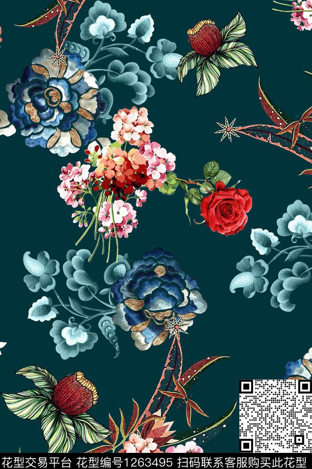 简约数码华亿平台花卉数码印花华亿平台下载（图片编号: 1263495） - 瓦栏（Walan）