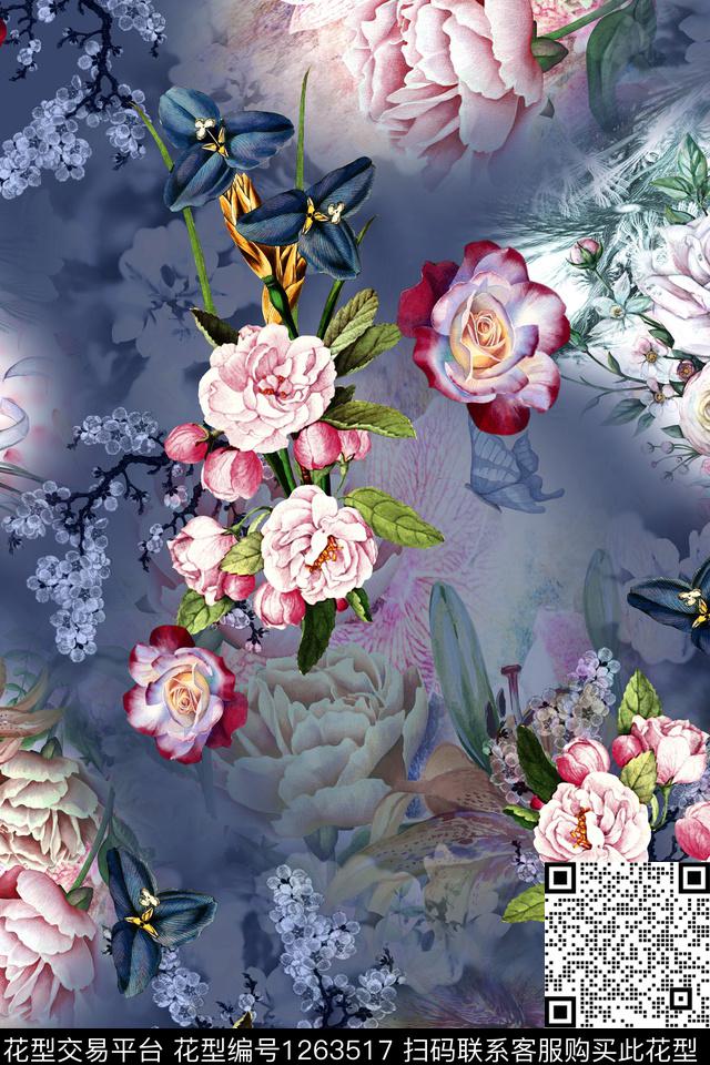 简约数码华亿平台花卉数码印花华亿平台下载（图片编号: 1263517） - 瓦栏（Walan）