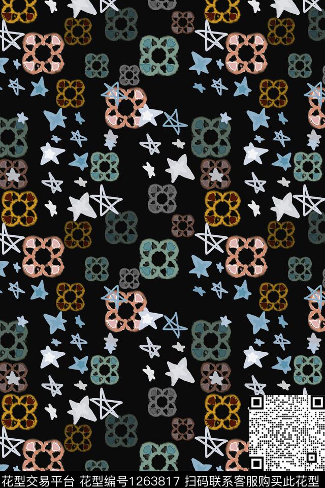 几何手绘线条笔触细碎星尘传统印花华亿平台下载（图片编号: 1263817） - 瓦栏（Walan）