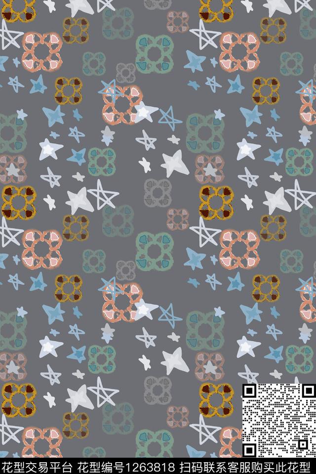 几何手绘线条笔触细碎星尘传统印花华亿平台下载（图片编号: 1263818） - 瓦栏（Walan）