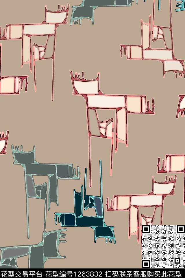 几何抽象手绘线条笔触数码印花华亿平台下载（图片编号: 1263832） - 瓦栏（Walan）