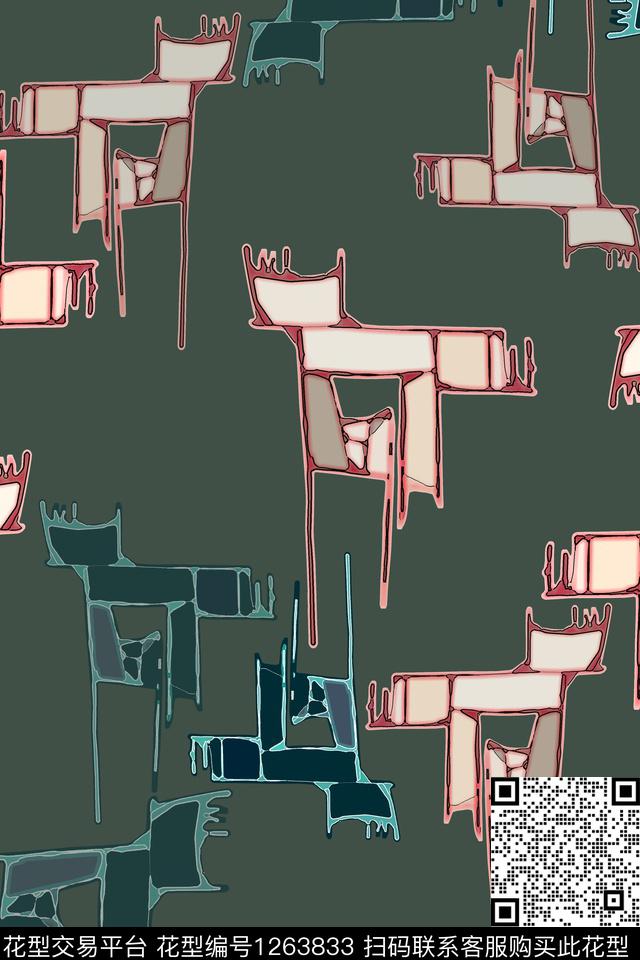 几何抽象手绘线条笔触数码印花华亿平台下载（图片编号: 1263833） - 瓦栏（Walan）