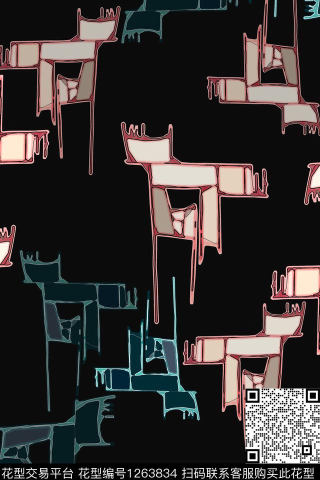 几何抽象手绘线条笔触数码印花华亿平台下载（图片编号: 1263834） - 瓦栏（Walan）