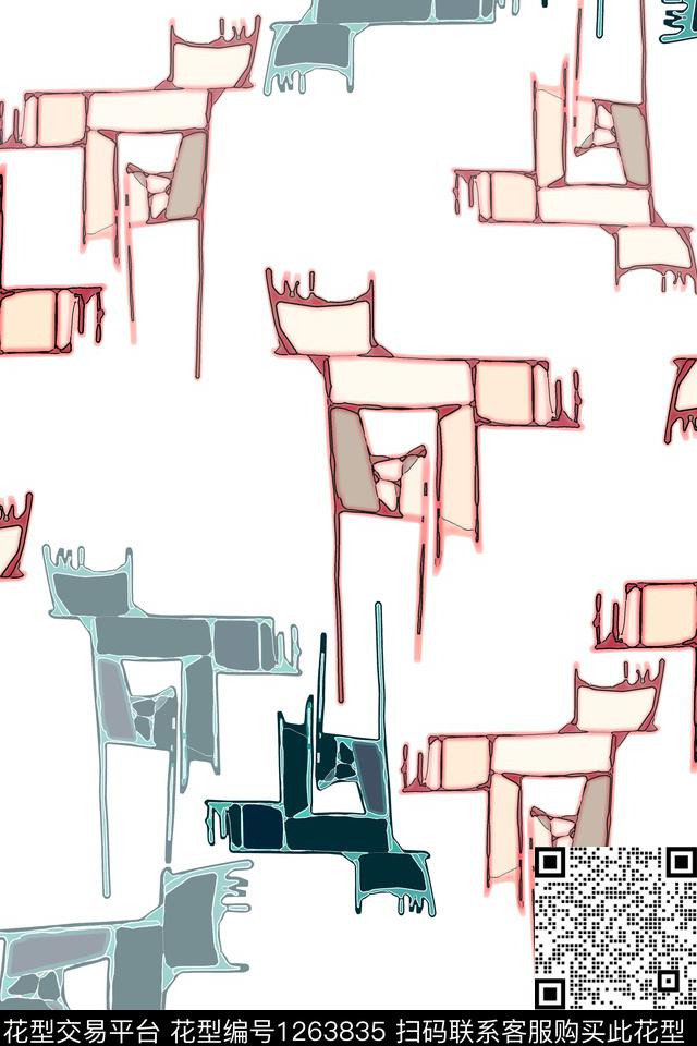 几何抽象手绘线条笔触数码印花华亿平台下载（图片编号: 1263835） - 瓦栏（Walan）